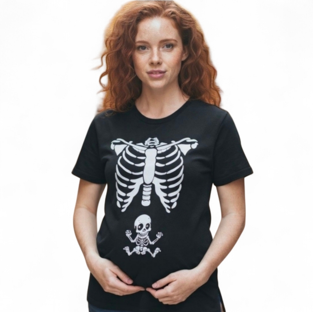 Maternity Pregnancy Skeleton Halloween T-shirt‎ Size XL NEW